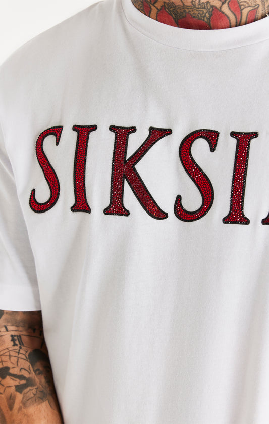 SikSilk T-Shirt mit Strassapplikation und geradem Saum – Weiß