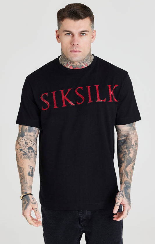 SikSilk T-Shirt mit Strassapplikation und geradem Saum – Schwarz