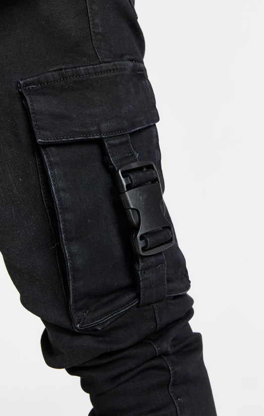 SikSilk Skinny-Jeans mit Cargo-Tasche mit Schnalle - Schwarz