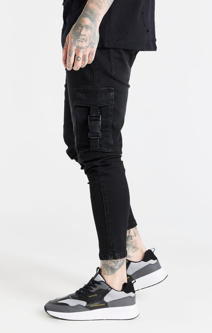 SikSilk Skinny-Jeans mit Cargo-Tasche mit Schnalle - Schwarz (1)