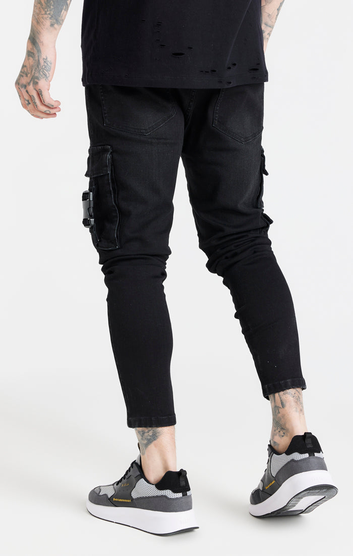 SikSilk Skinny-Jeans mit Cargo-Tasche mit Schnalle - Schwarz (3)