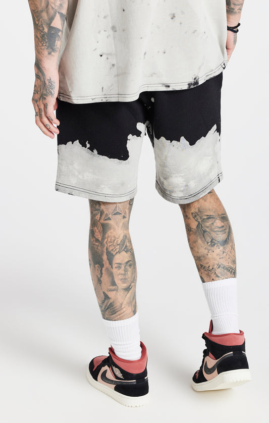 SikSilk X Steve Aoki Bleach Wash Shorts - Black & White
