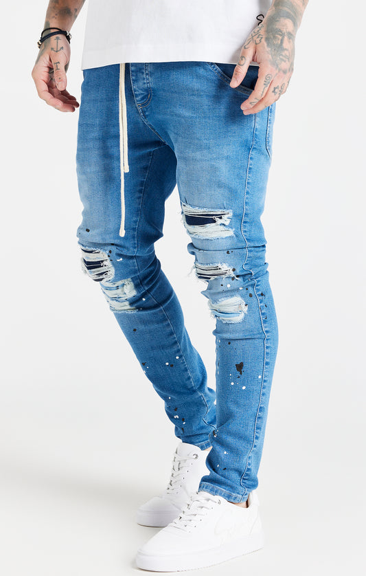 Blue Distressed Basic Cut Jean