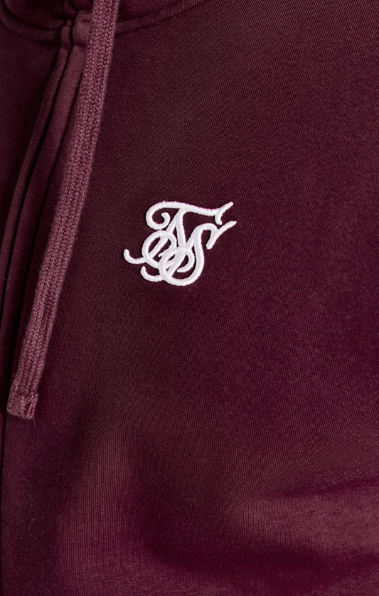 Burgunderfarbenes Essential Kapuzensweatshirt mit Trichterhals und Durchgehendem Reißverschluss