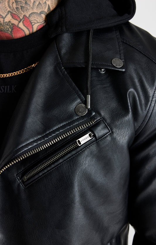 Schwarze Biker-Jacke mit Kapuze