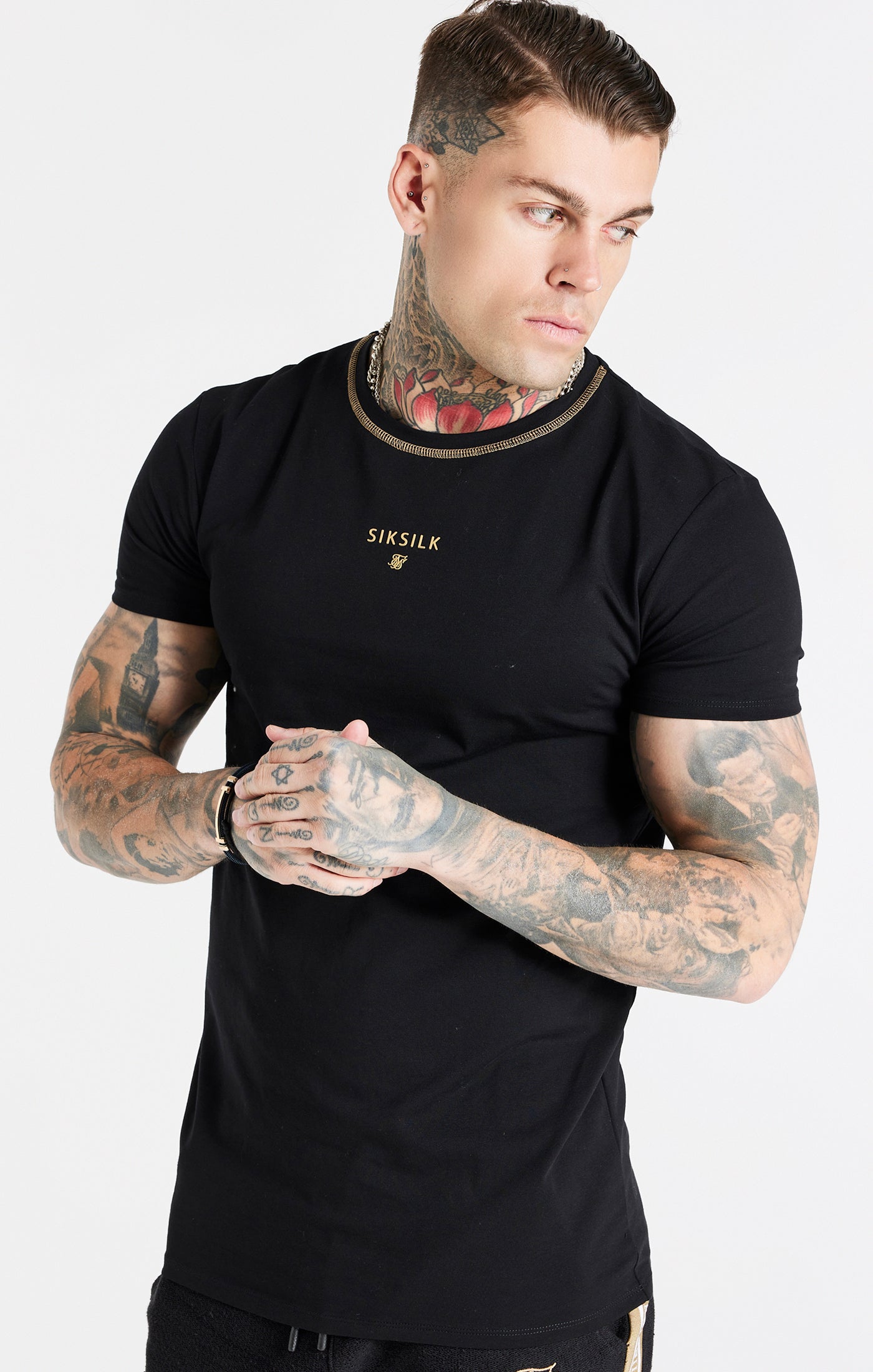 Black Cover Stitch Muscle Fit T-Shirt