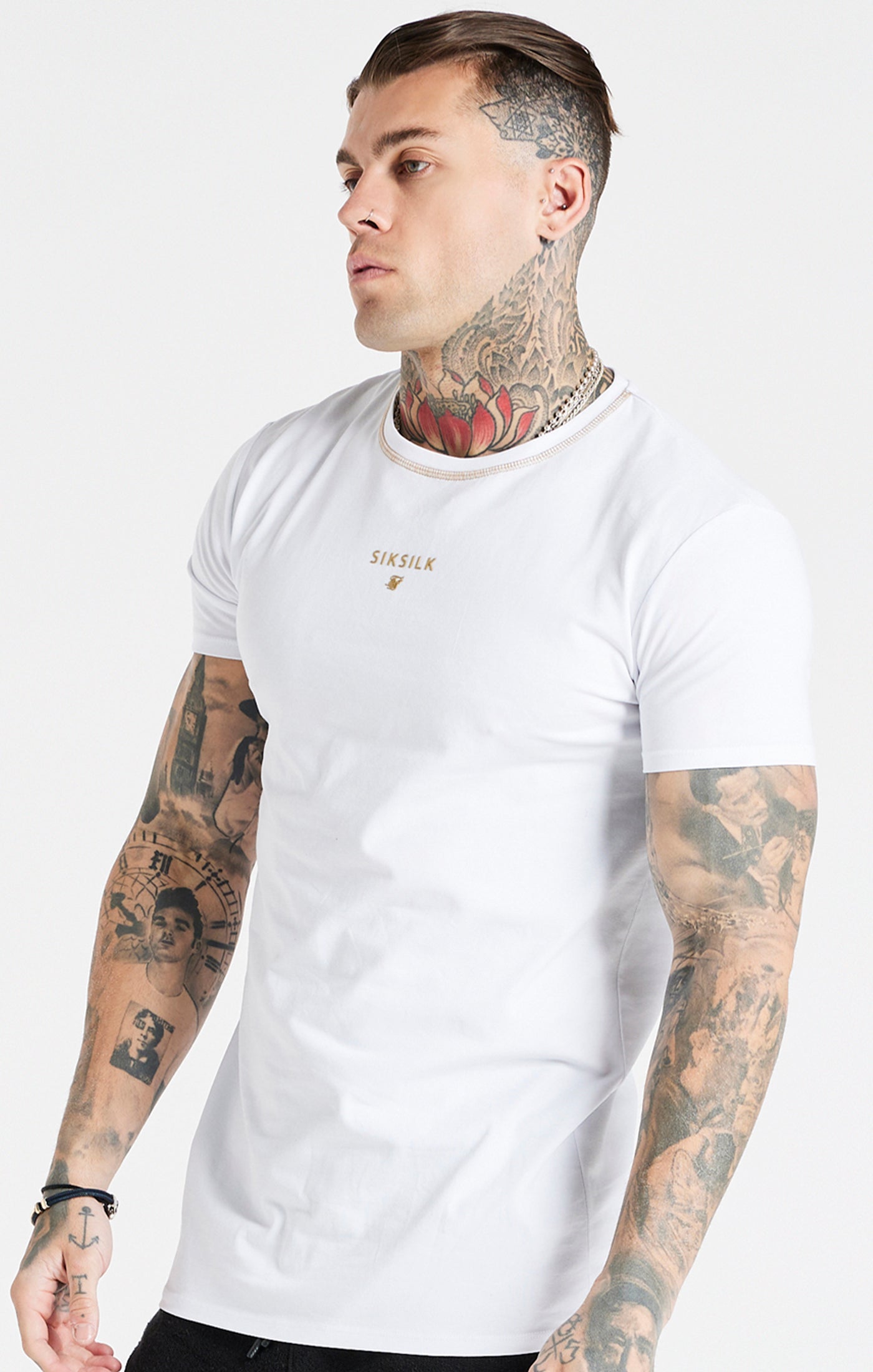 White Cover Stitch Muscle Fit T-Shirt (1)
