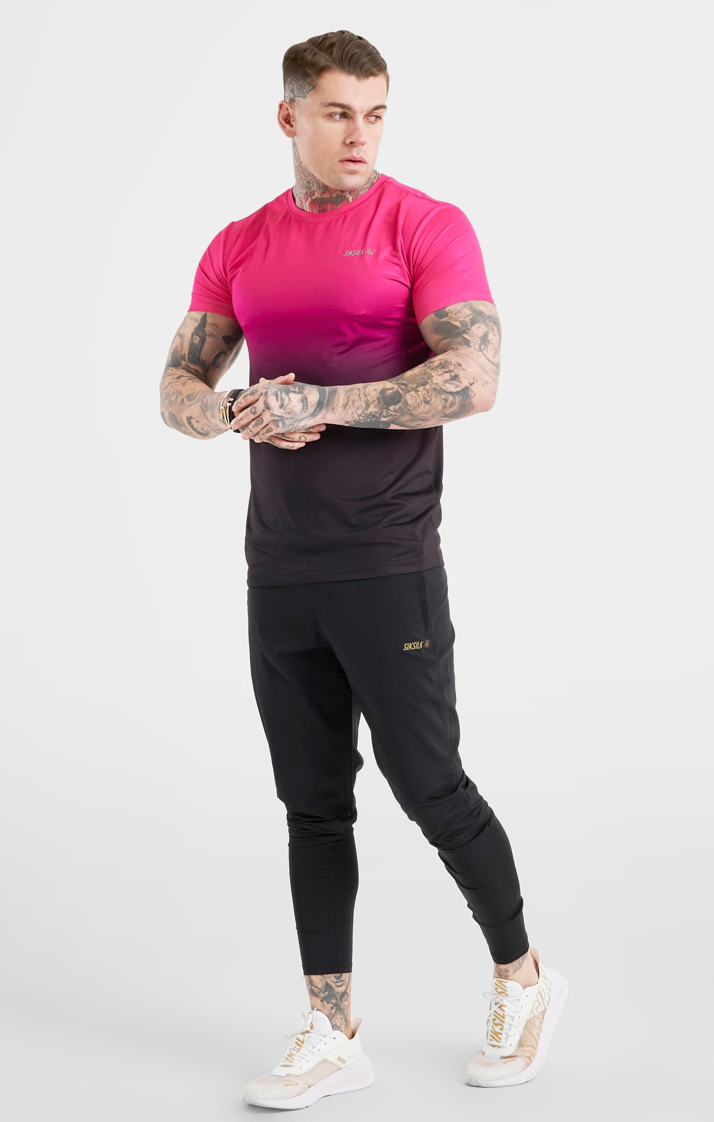 Rosa Fade Sports Muskelfitness T Shirt (2)