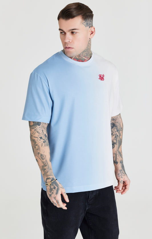 SikSilk Oversized-T-Shirt mit Fade-out – Blau & Naturweiß