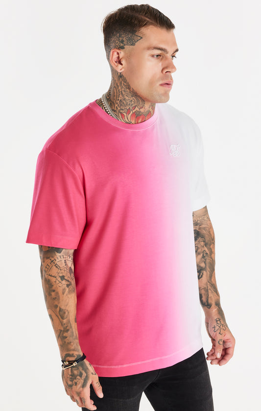 SikSilk Oversized-T-Shirt mit Fade-out – Rosa & Weiß