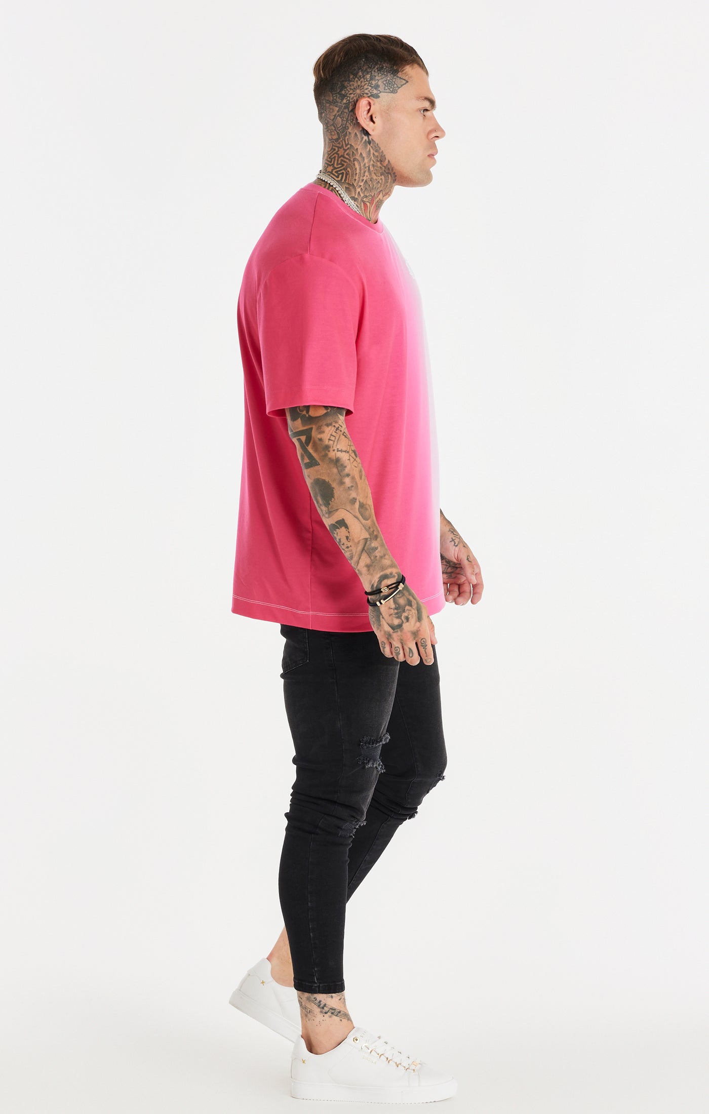 SikSilk Oversized-T-Shirt mit Fade-out – Rosa &amp; Weiß (3)