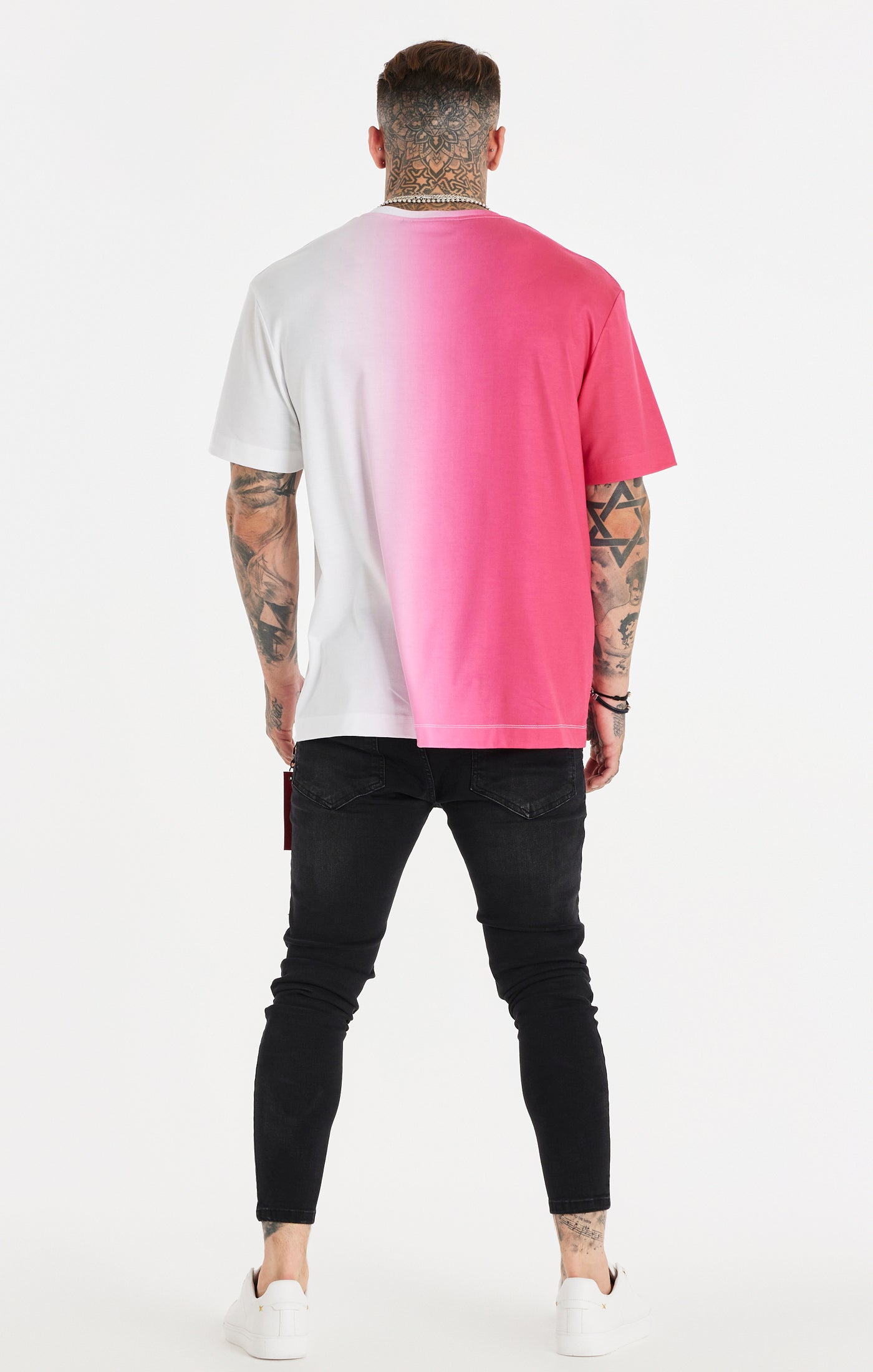 SikSilk Oversized-T-Shirt mit Fade-out – Rosa &amp; Weiß (4)