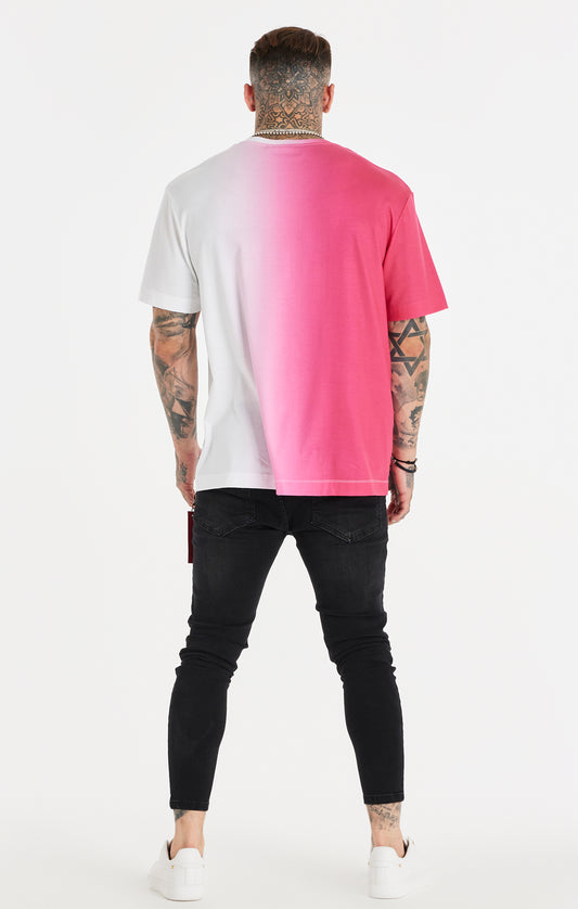 SikSilk Oversized-T-Shirt mit Fade-out – Rosa & Weiß