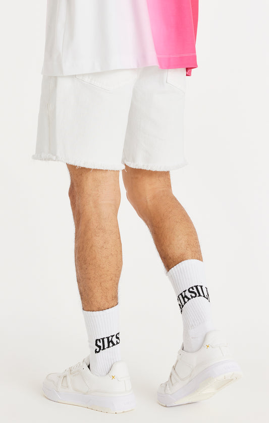 SikSilk Jeans-Shorts im Used-Look mit unbearbeitetem Saum - Weiß