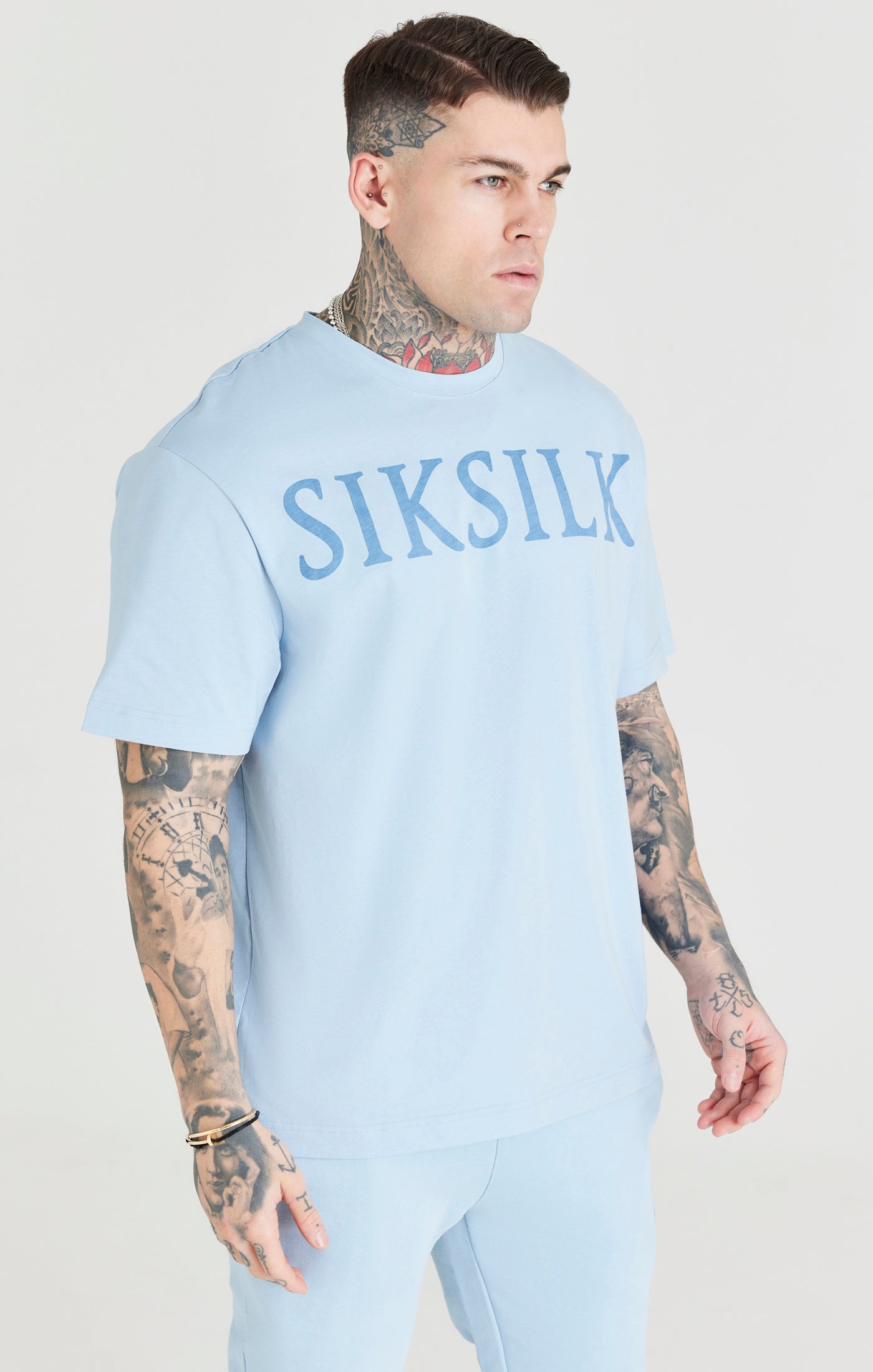 SikSilk Oversized-T-Shirt mit Logo – Blau (4)