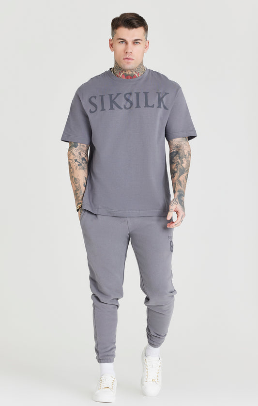 SikSilk Oversized-T-Shirt mit Logo – Grau
