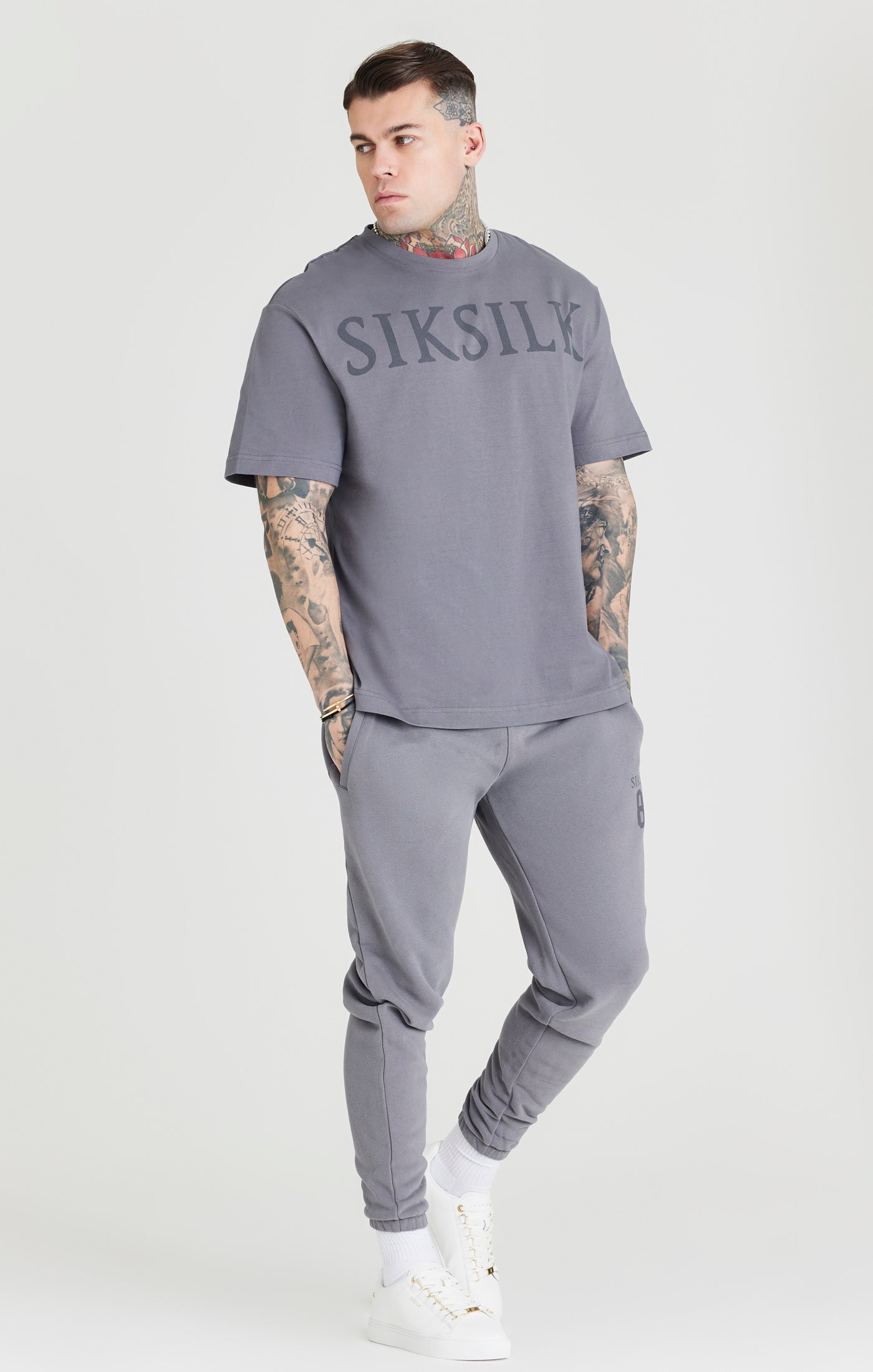SikSilk Oversized-T-Shirt mit Logo – Grau (2)