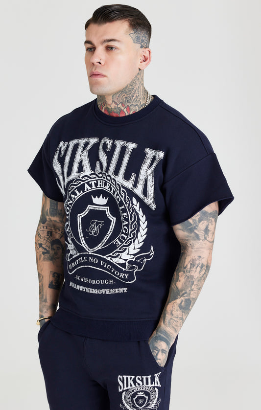 SikSilk Varsity-Sweater mit kurzen Ärmeln – Marineblau