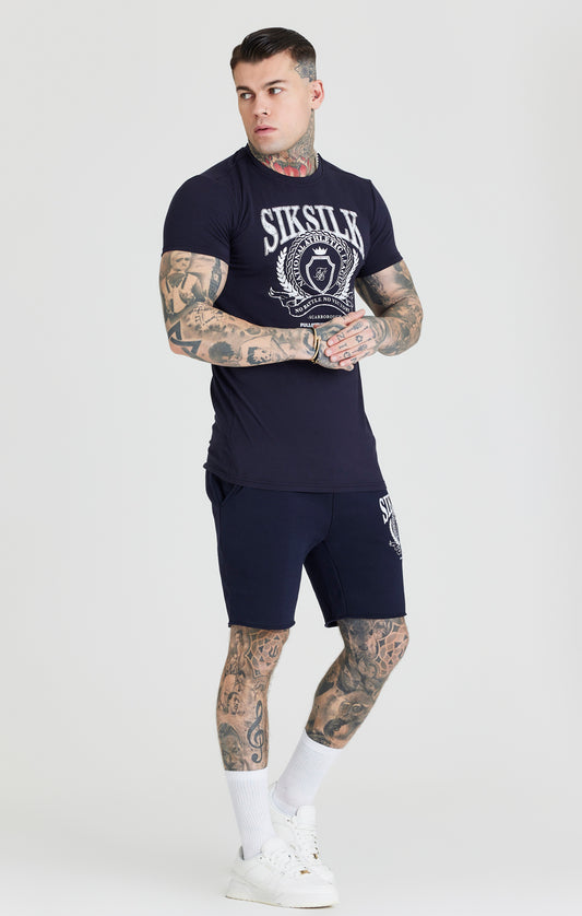 SikSilk Varsity-Gym-T-Shirt mit kurzen Ärmeln – Marineblau