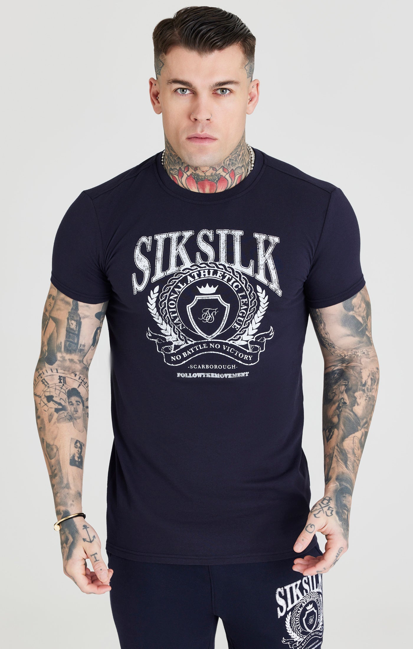 SikSilk Varsity-Gym-T-Shirt mit kurzen Ärmeln – Marineblau (4)