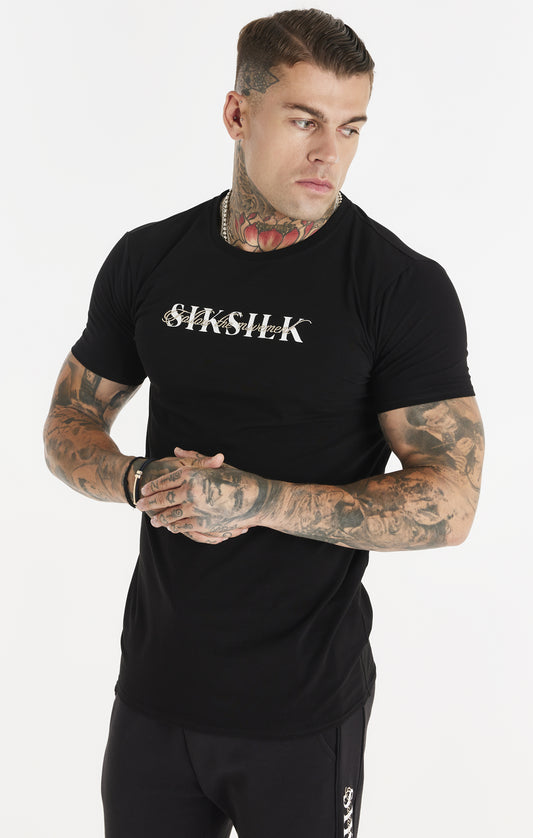 SikSilk Oversized Dual Script Logo Tee - Black