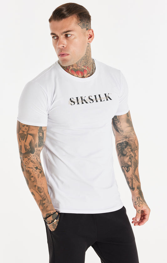 SikSilk T-Shirt mit doppeltem Logo-Schriftzug – Weiß