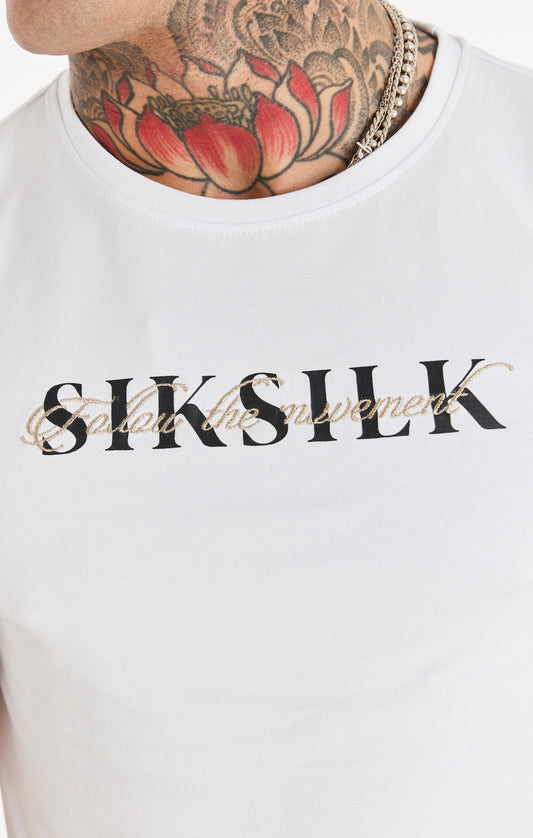 SikSilk T-Shirt mit doppeltem Logo-Schriftzug – Weiß