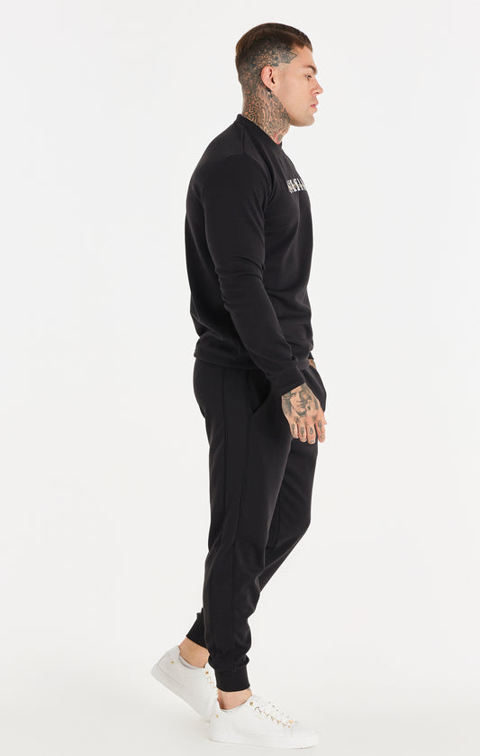 SikSilk Sweater mit Rundhalsausschnitt und doppeltem Logo-Schriftzug – Schwarz