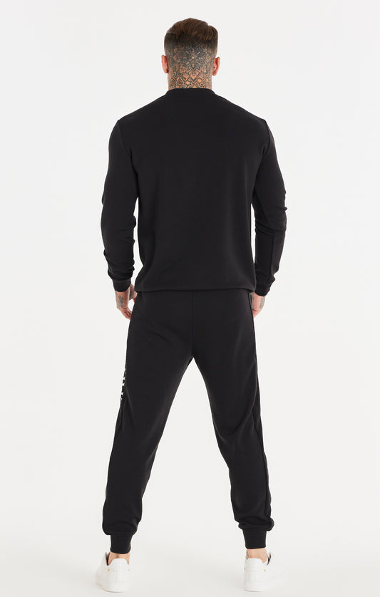 SikSilk Sweater mit Rundhalsausschnitt und doppeltem Logo-Schriftzug – Schwarz