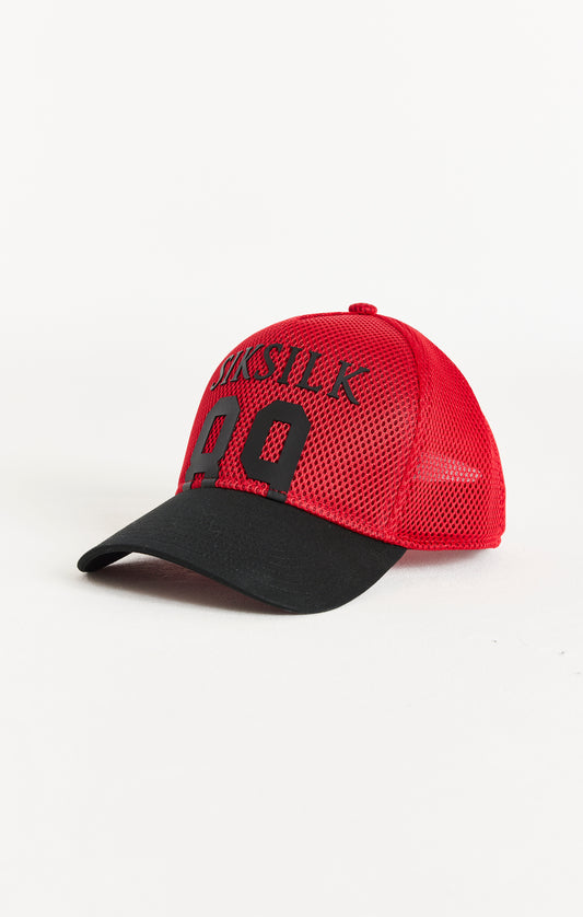 SikSilk 89 Trucker Cap aus Allover-Mesh – Rot & Schwarz