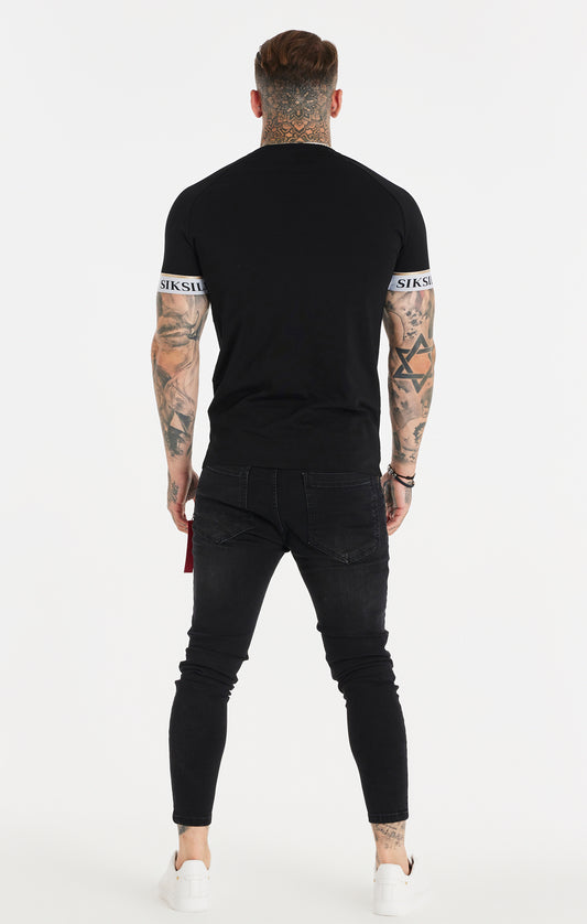 SikSilk Funktions-T-Shirt mit Raglanärmeln mit Satinband – Schwarz
