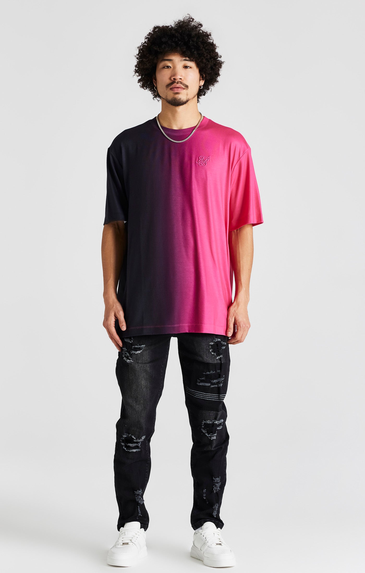 Black Print Oversized Short Sleeve T-Shirt (2)