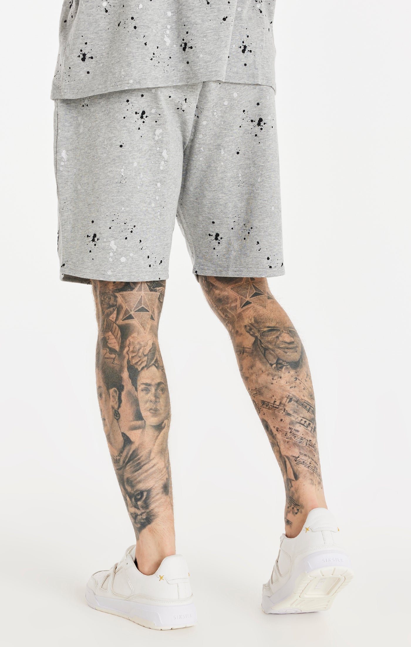 SikSilk Paint Splatter Shorts - Grey Marl (2)