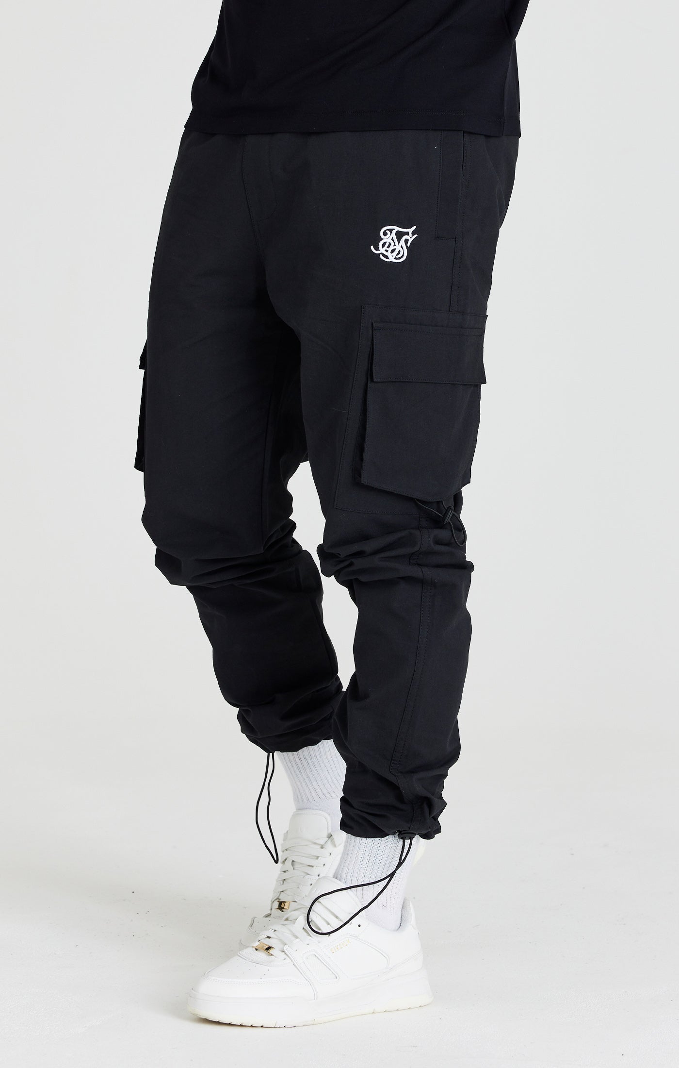 SikSilk Relaxed Toggle Cuff Cargo Pants - Washed Black