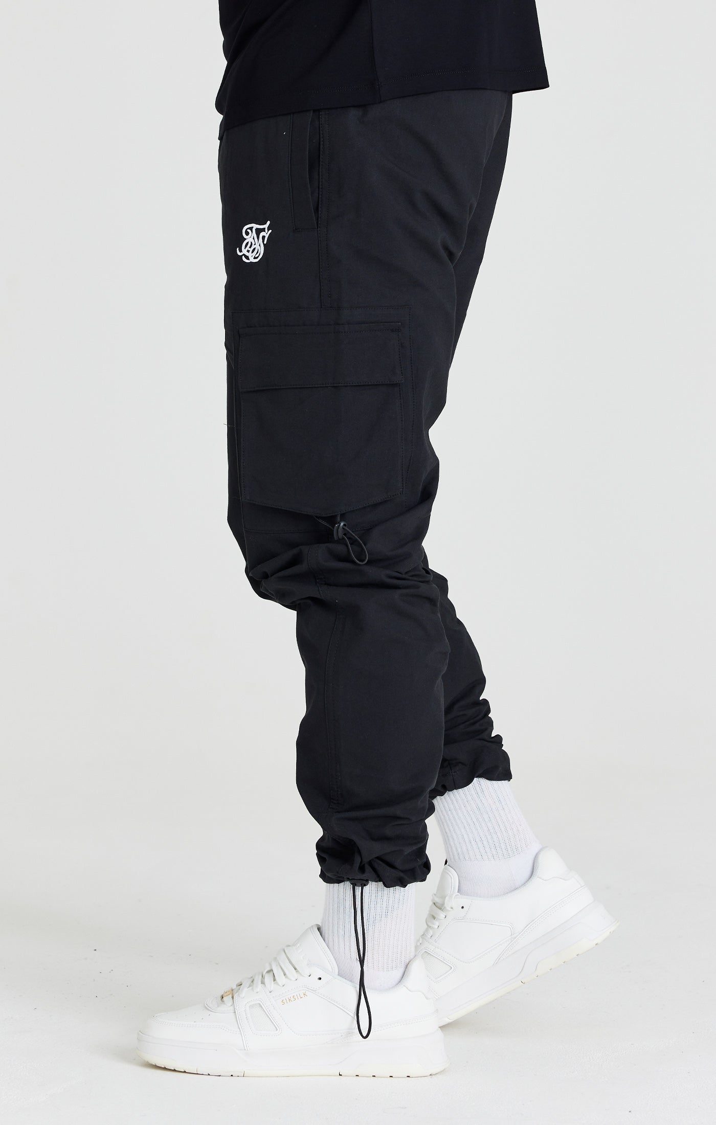 SikSilk Relaxed Toggle Cuff Cargo Pants - Washed Black (1)