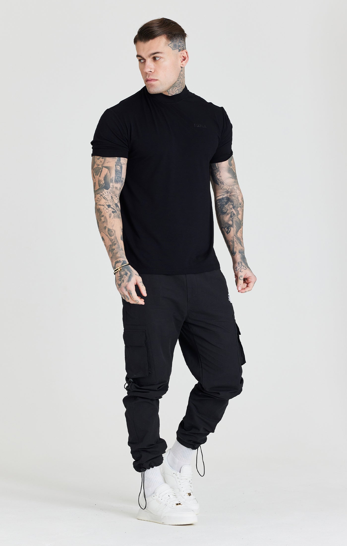 SikSilk Relaxed Toggle Cuff Cargo Pants - Washed Black (3)