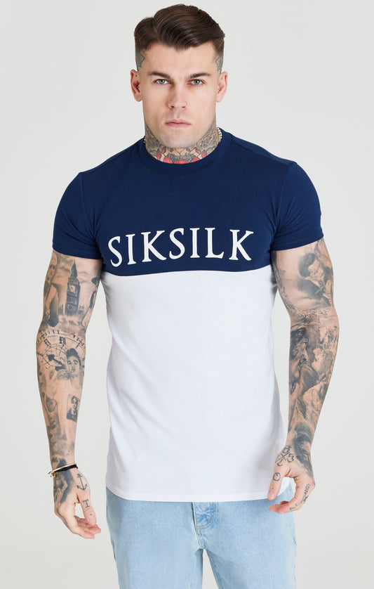 SikSilk Gym-Fußball-T-Shirt mit Einsatz-Detail – Marineblau & Weiß