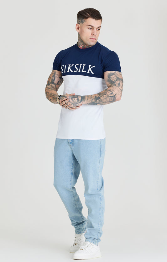 SikSilk Gym-Fußball-T-Shirt mit Einsatz-Detail – Marineblau & Weiß