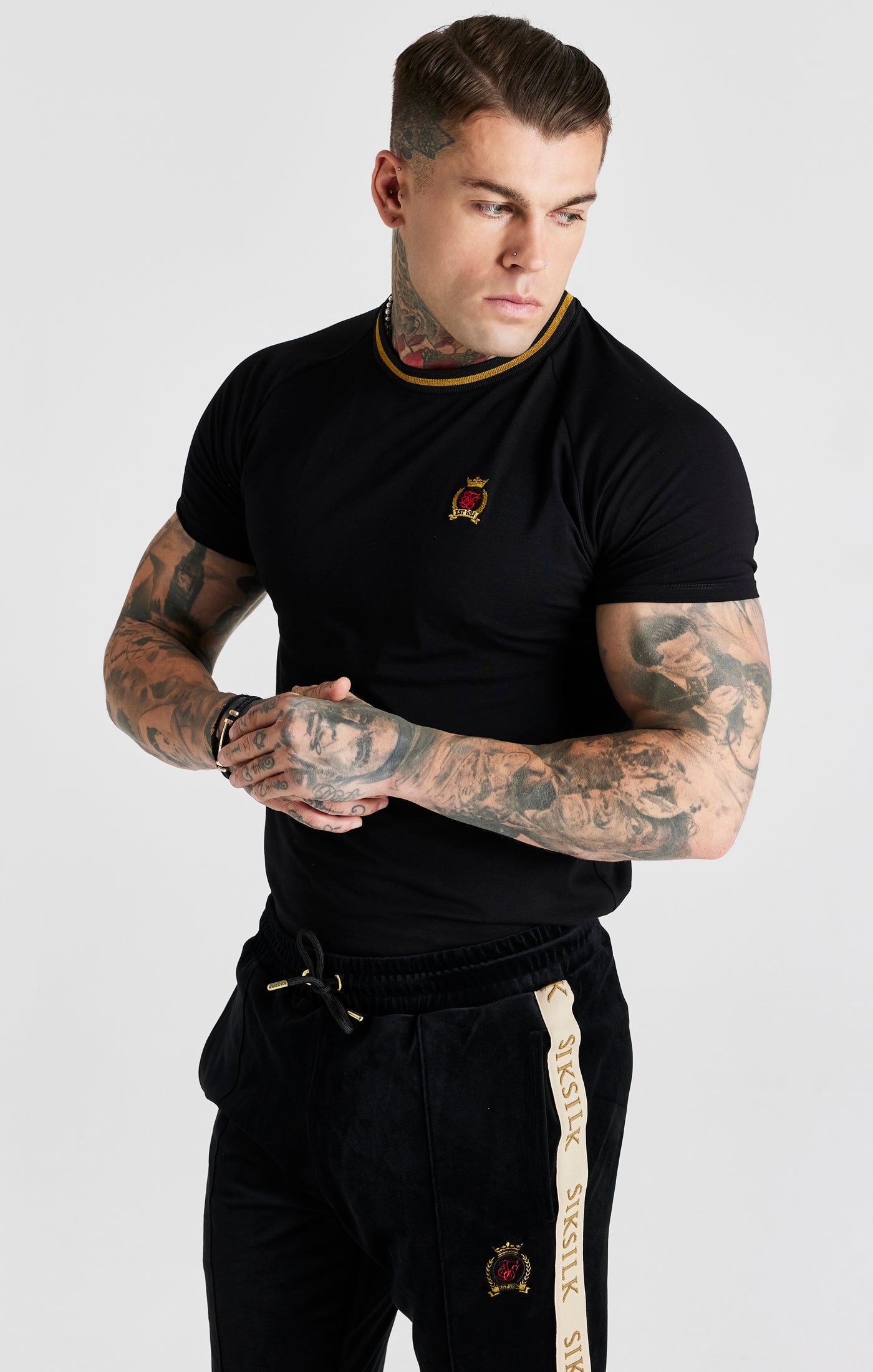 Schwarzes Crest Muscle Fit T Shirt (4)