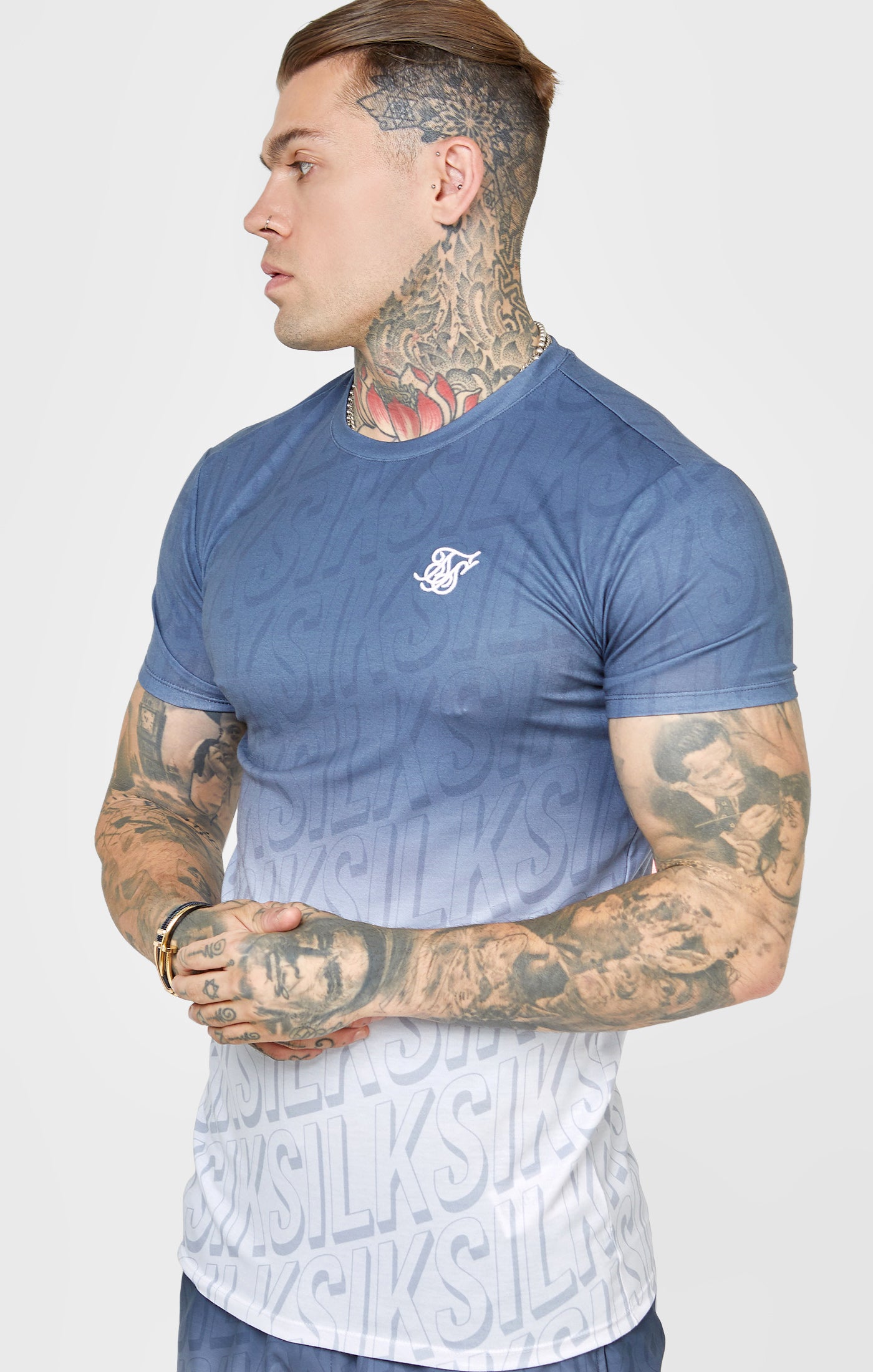 Navy Fade Muskelfitness T Shirt