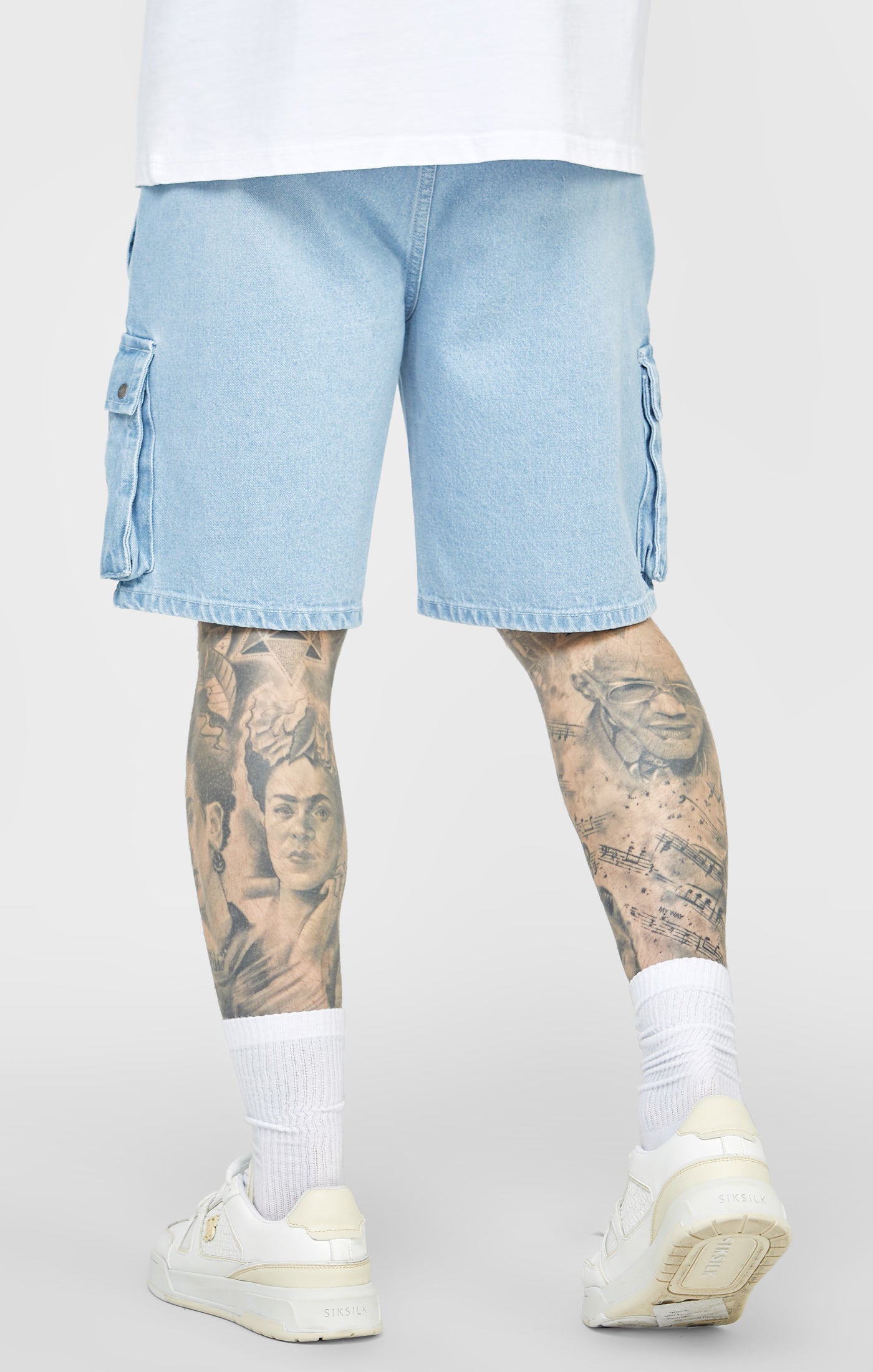 Blaue Denim-Shorts mit Gummizug an der Taille (3)