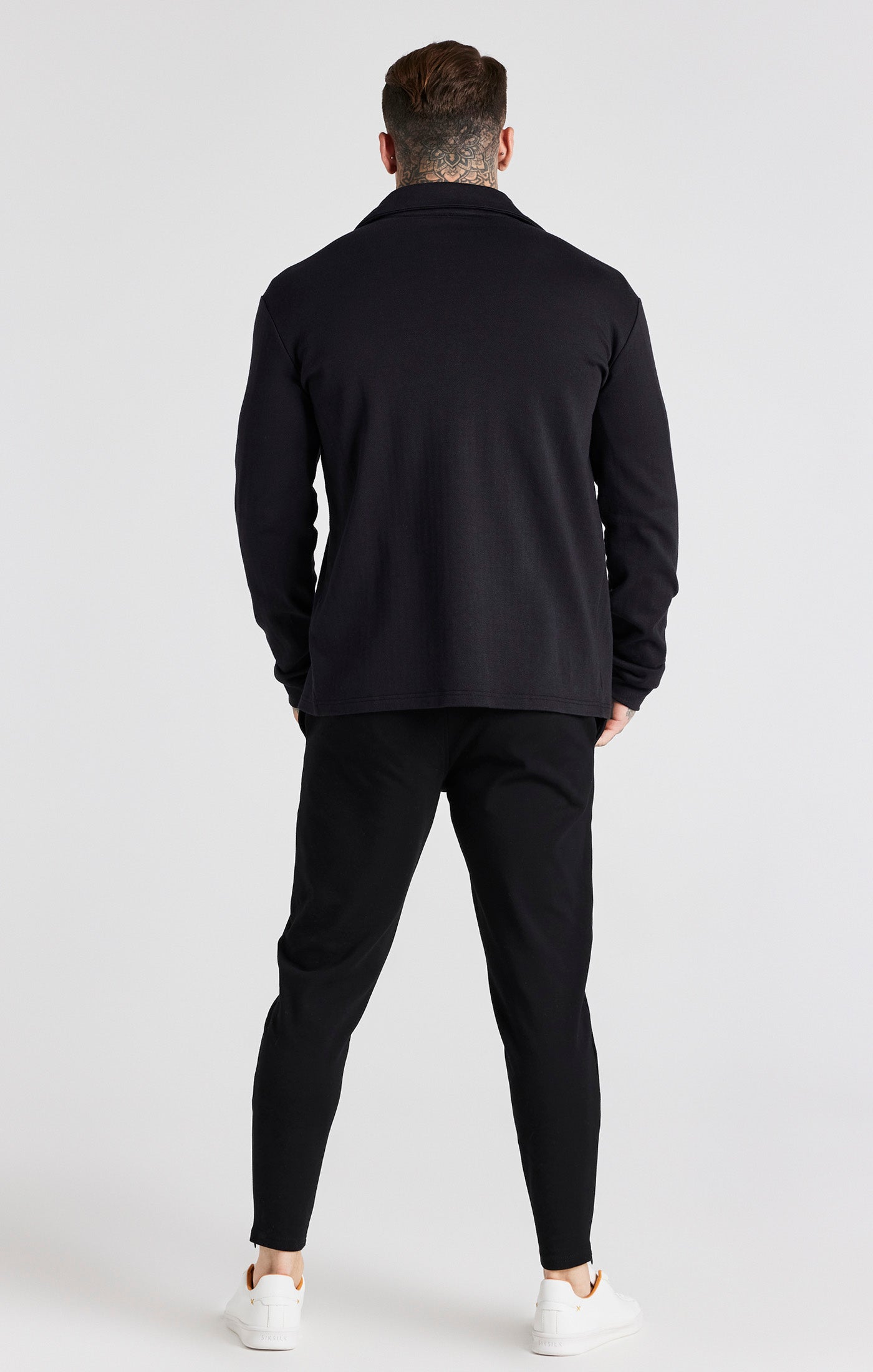 Schwarzes Herringbone Hemd mit durchgehendem Reißverschluss (5)
