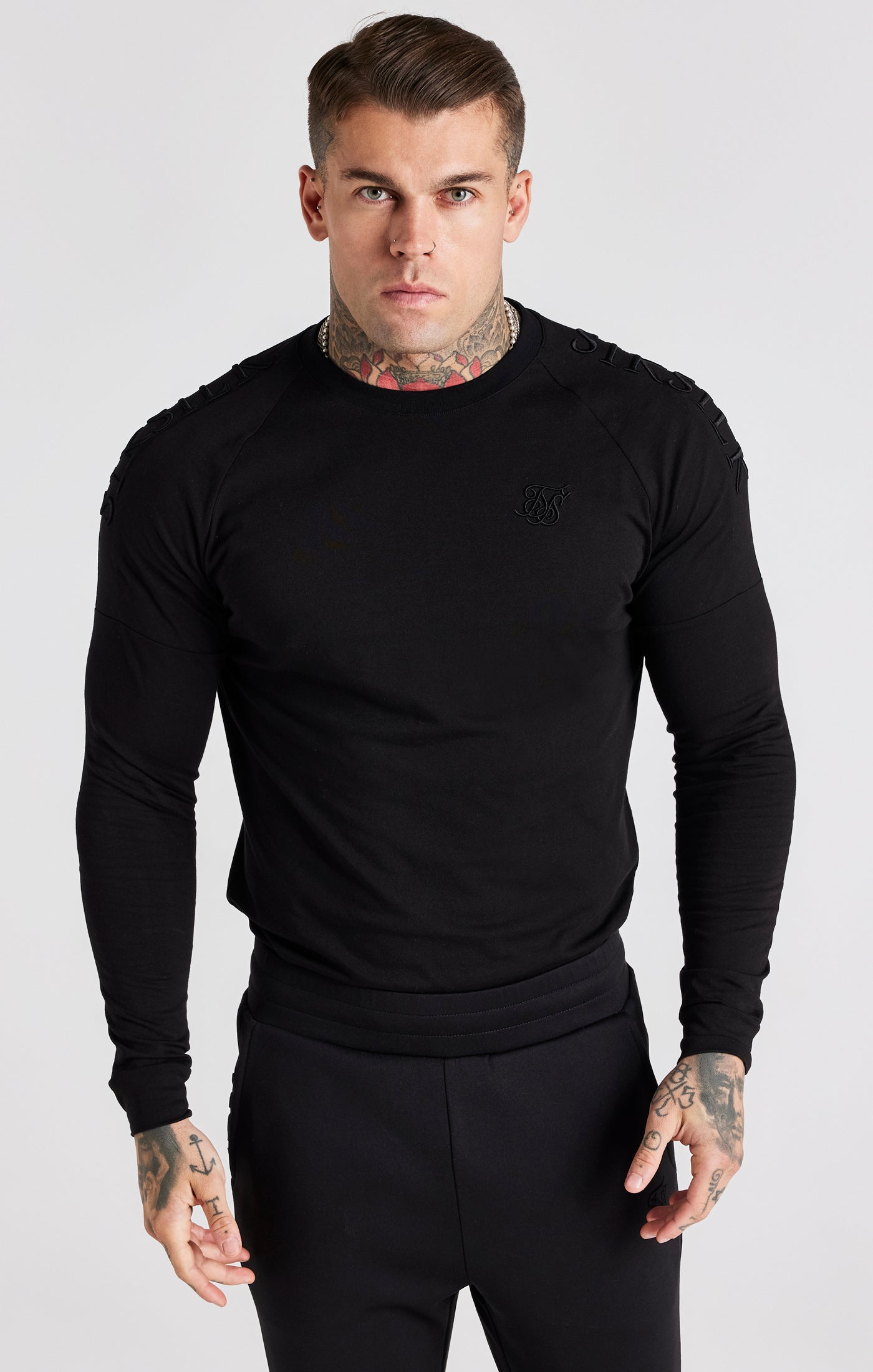 Schwarzes Panel Muscle Fit T-Shirt