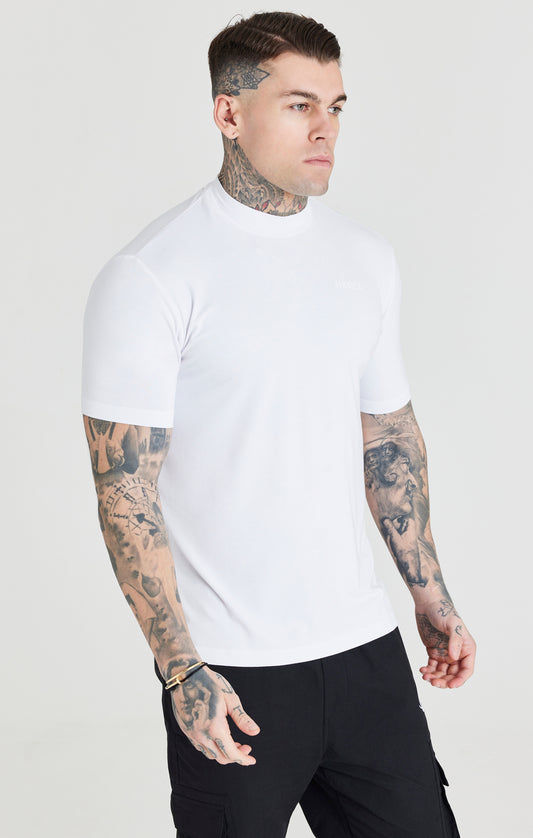 SikSilk Foundation T-Shirt mit hohem Ausschnitt – Weiß