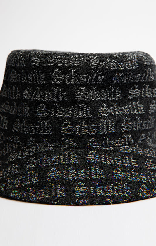 Schwarzer Jacquard-Denim-Bucket Hat