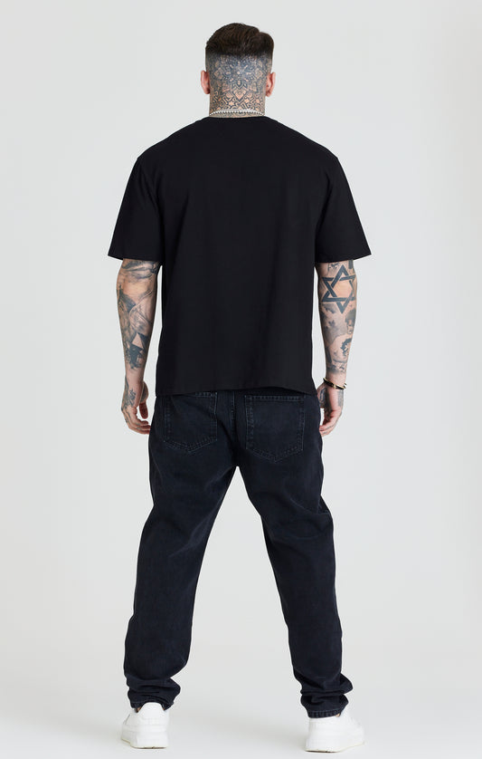 SikSilk Oversized-T-Shirt mit kurzen Ärmeln und Blumenstickerei - Schwarz