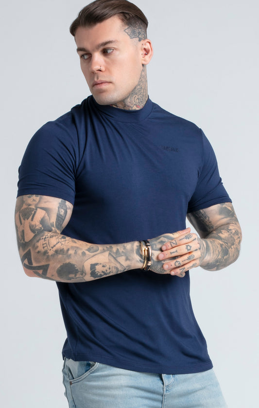 Marineblaues T-Shirt mit hohem Kragen