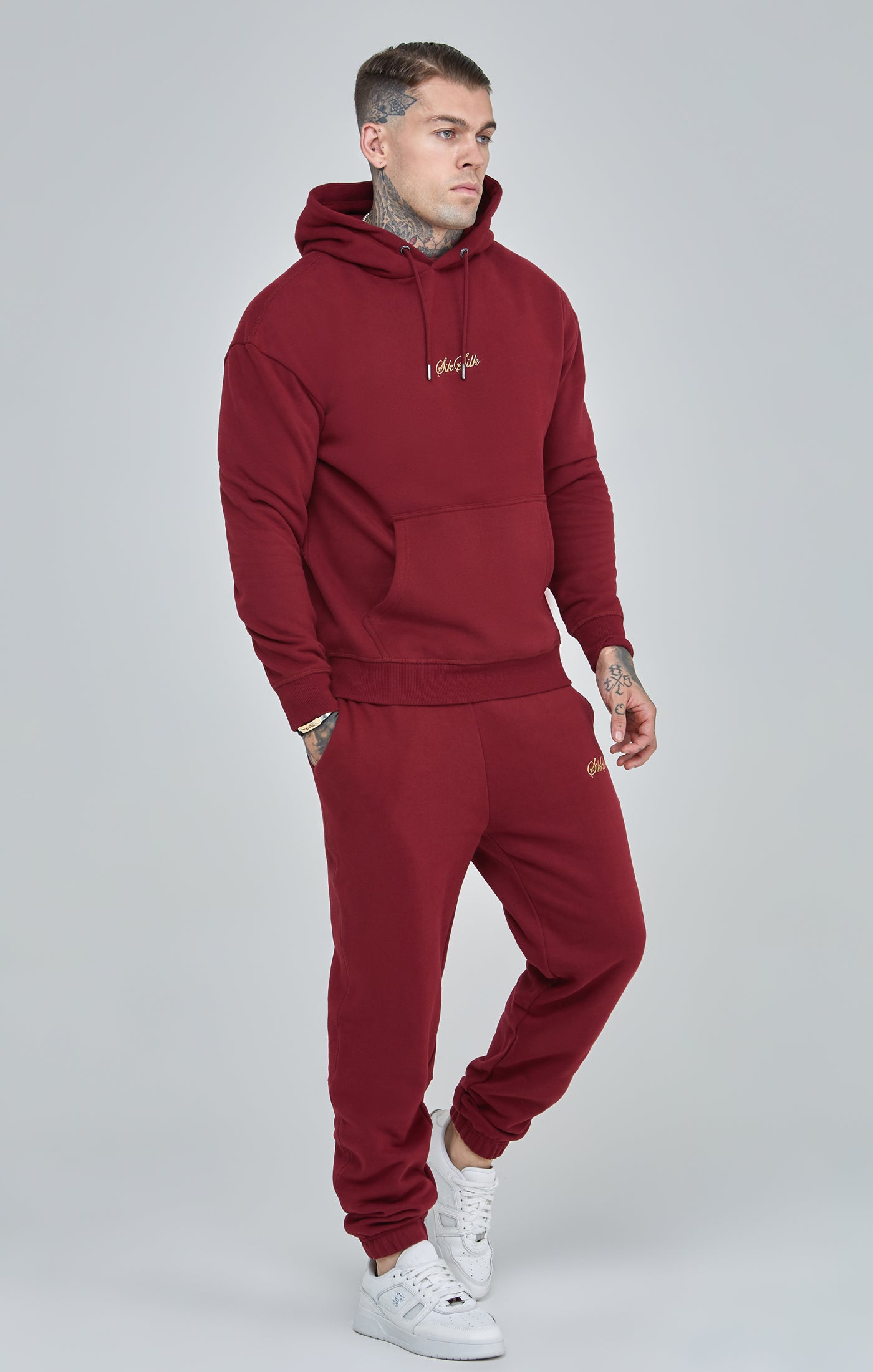 Burgundy Script Logo Relaxed Fit Joggers (1)