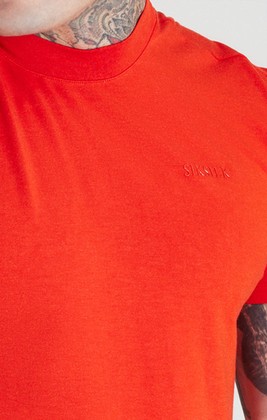Rotes T-Shirt mit hohem Halsausschnitt aus Viskose im Muscle Fit