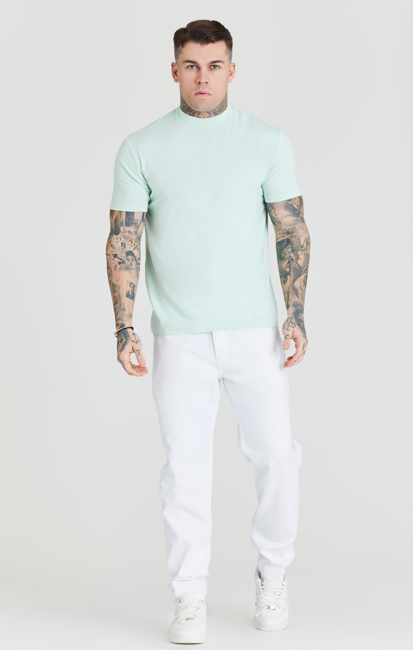 SikSilk Foundation T-Shirt mit hohem Ausschnitt – Aquamarin (2)